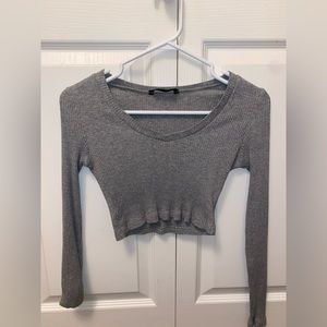 Grey long sleeve crop top XS